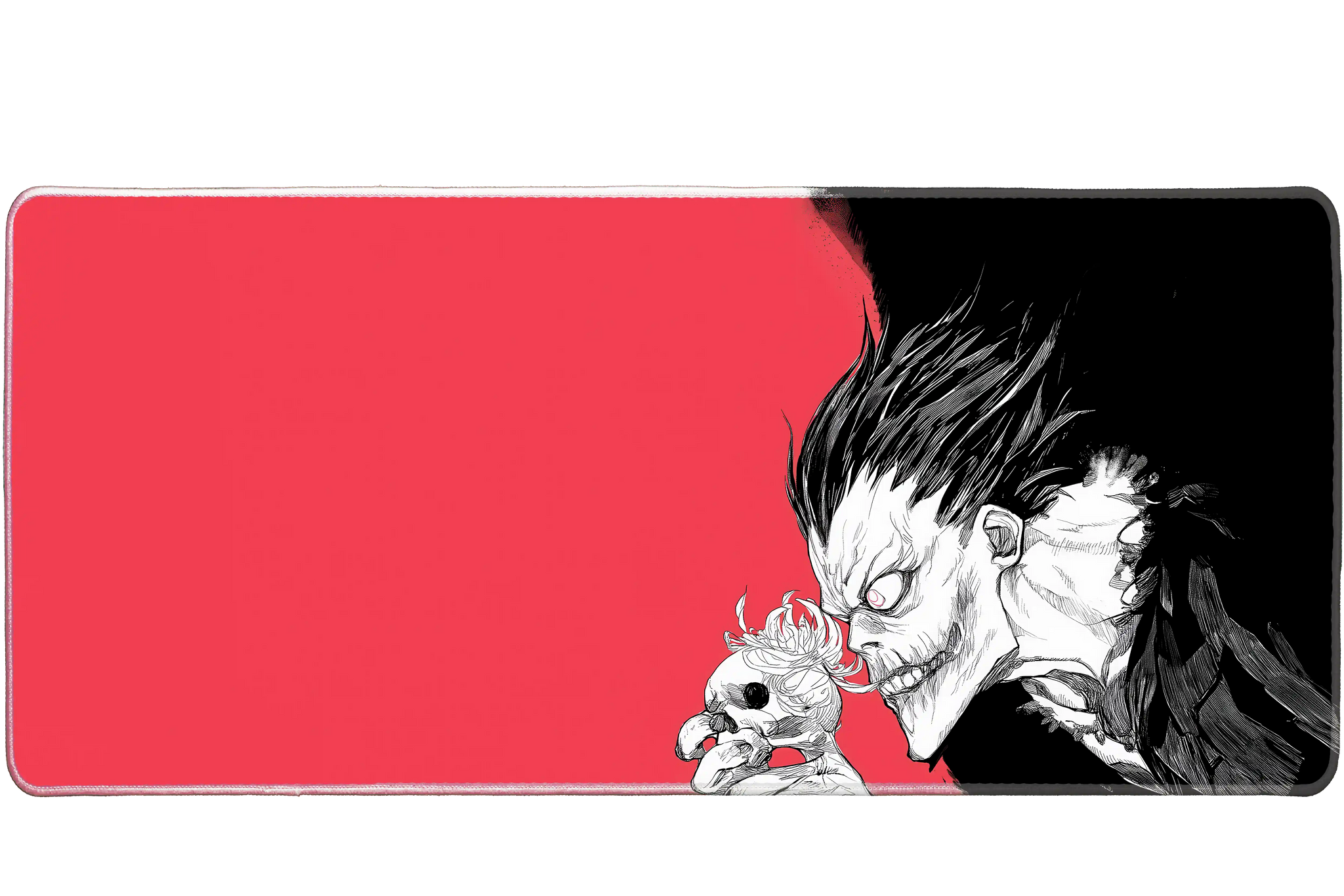 Anime 36x16in custom mouse pad with red and black shinigami art, stitched edge – Print My Pad