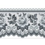 Silver Lace Rose Embroidered Floral desk mat with scalloped borders, delicate floral details, and soft