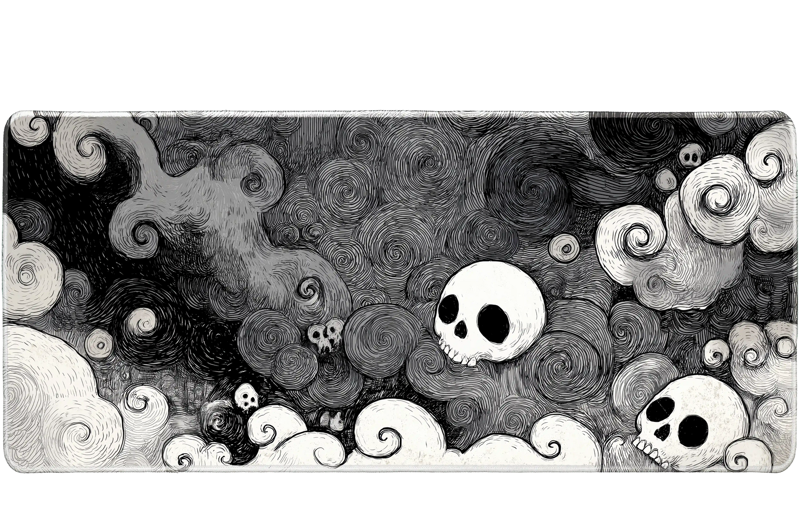 Abstract 90x40cm custom desk mat featuring swirling skull design, non-slip rubber – Print My Pad