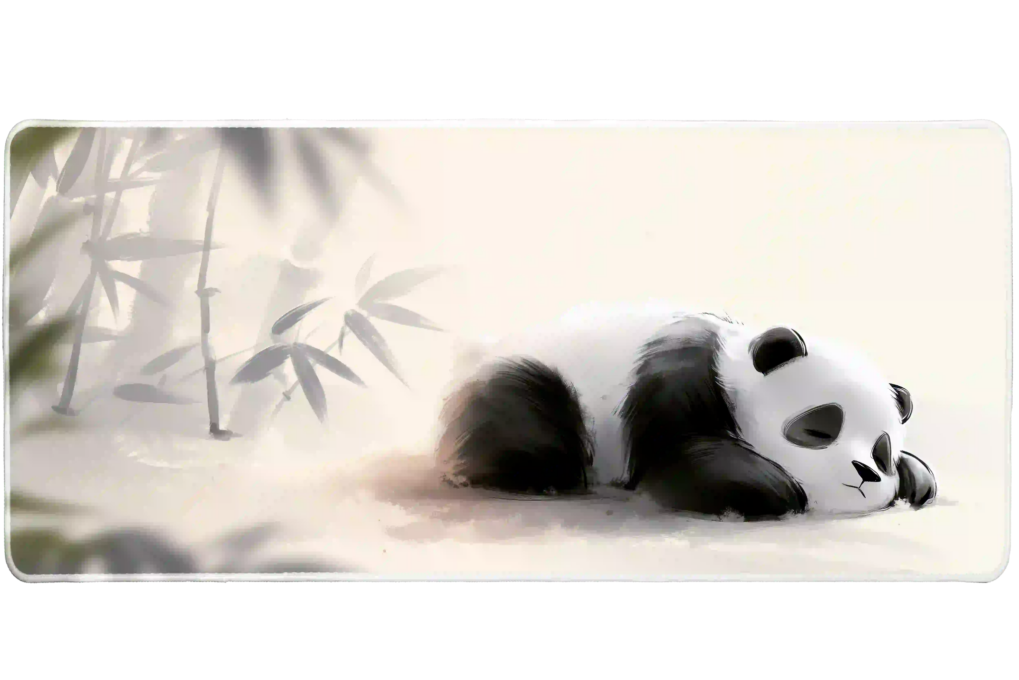 Sleeping panda bamboo watercolor desk mat shown in its wide-format artwork view