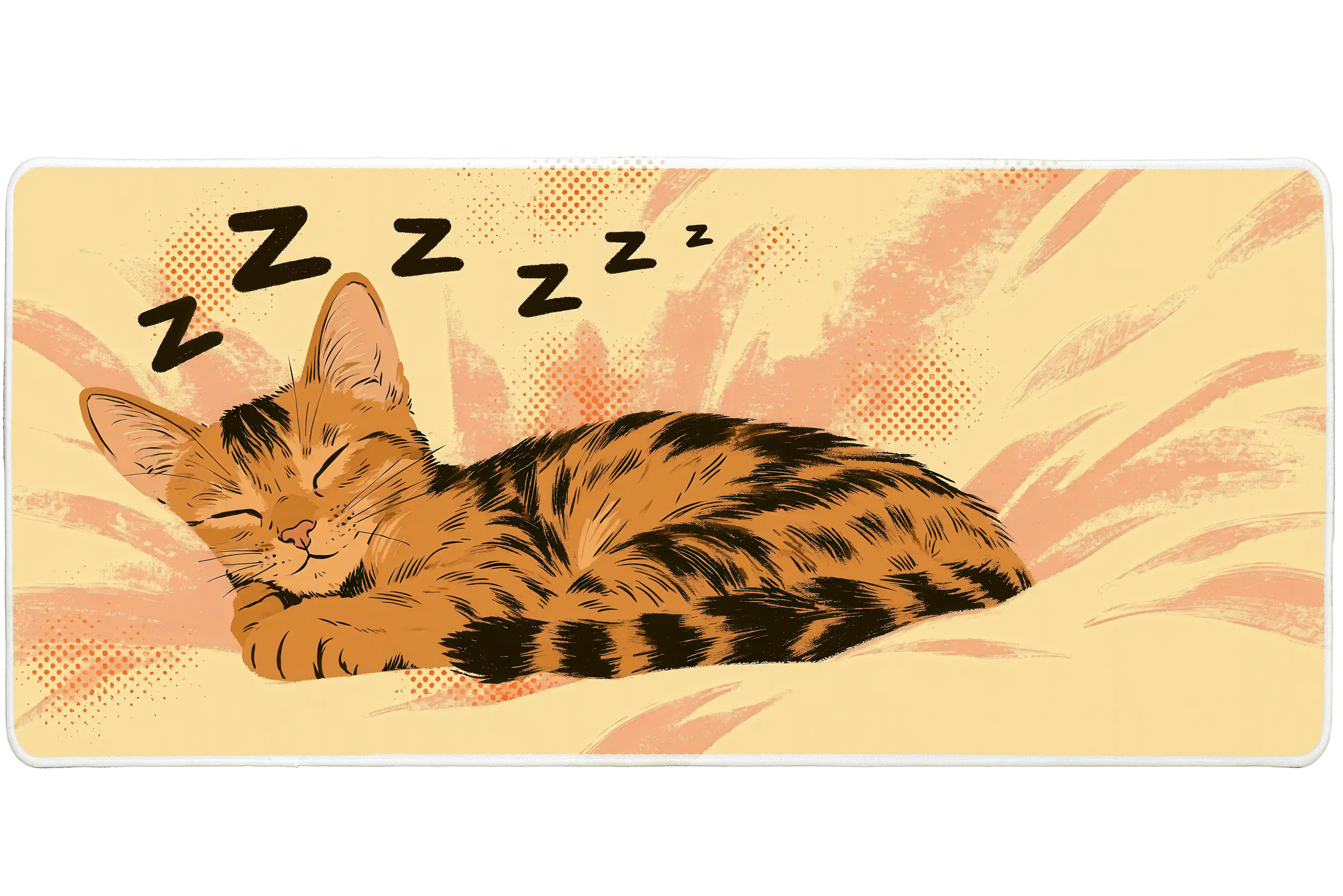 Sleeping Orange Tabby Desk Mat | Cozy Cat Mouse Pad artwork on an extended desk mat with sleeping orange tabby kitten artwork