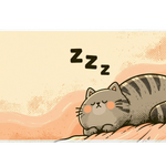 Sleeping Tabby Cat Desk Mat | Cozy Kawaii Mouse Pad artwork on an extended desk mat with soft pastel sleeping tabby artwork