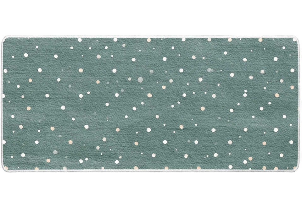 Minimal Snow Dot Desk Mat | Green Abstract Mouse Pad artwork on an extended desk mat with minimal green snow dot pattern