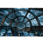 Wide spaceship cockpit hyperspace desk mat displaying the complete artwork across a desktop