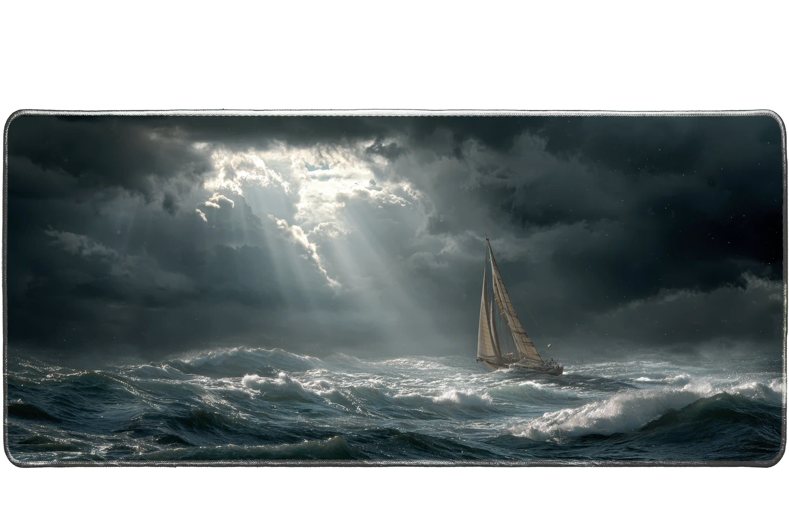 Landscape 36x16in custom desk mat, stormy ocean scene with stitched edge – Print My Pad
