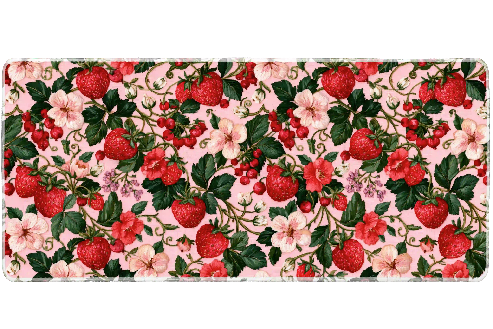 Strawberry Floral desk mat artwork in a wide product view