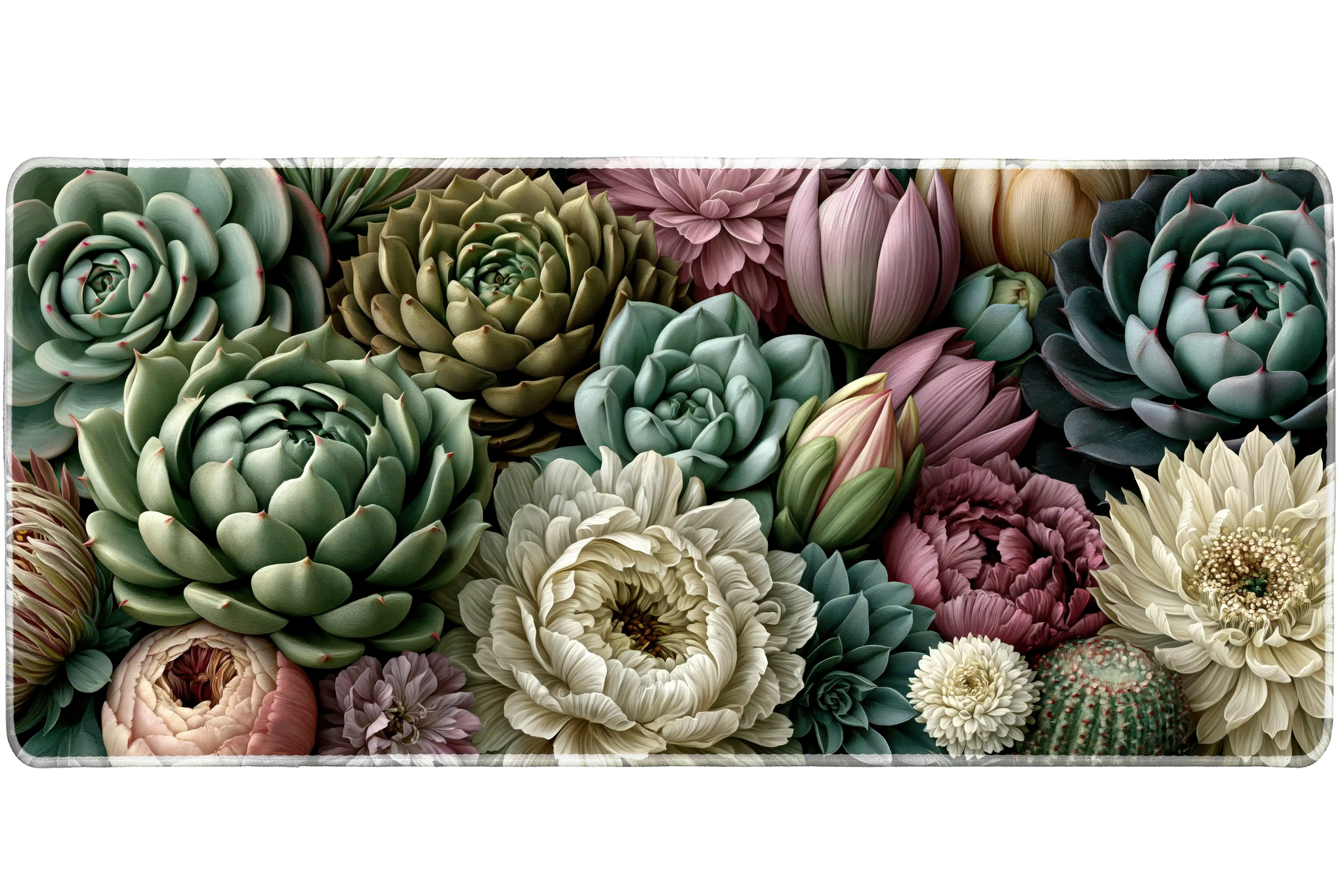 Succulent Floral Garden desk mat artwork in a wide product view