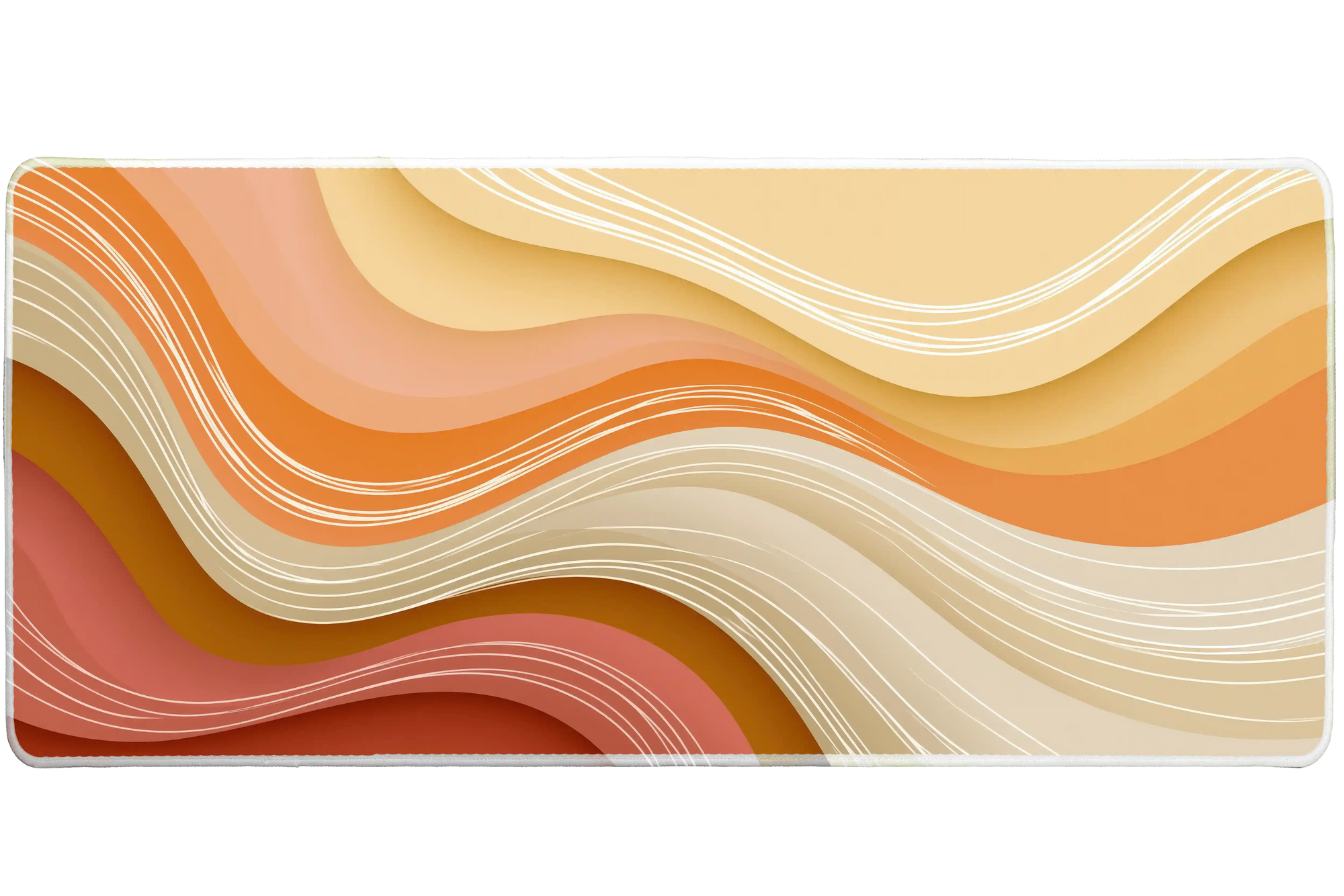Warm Sunset Abstract Waves desk mat artwork in a wide product view