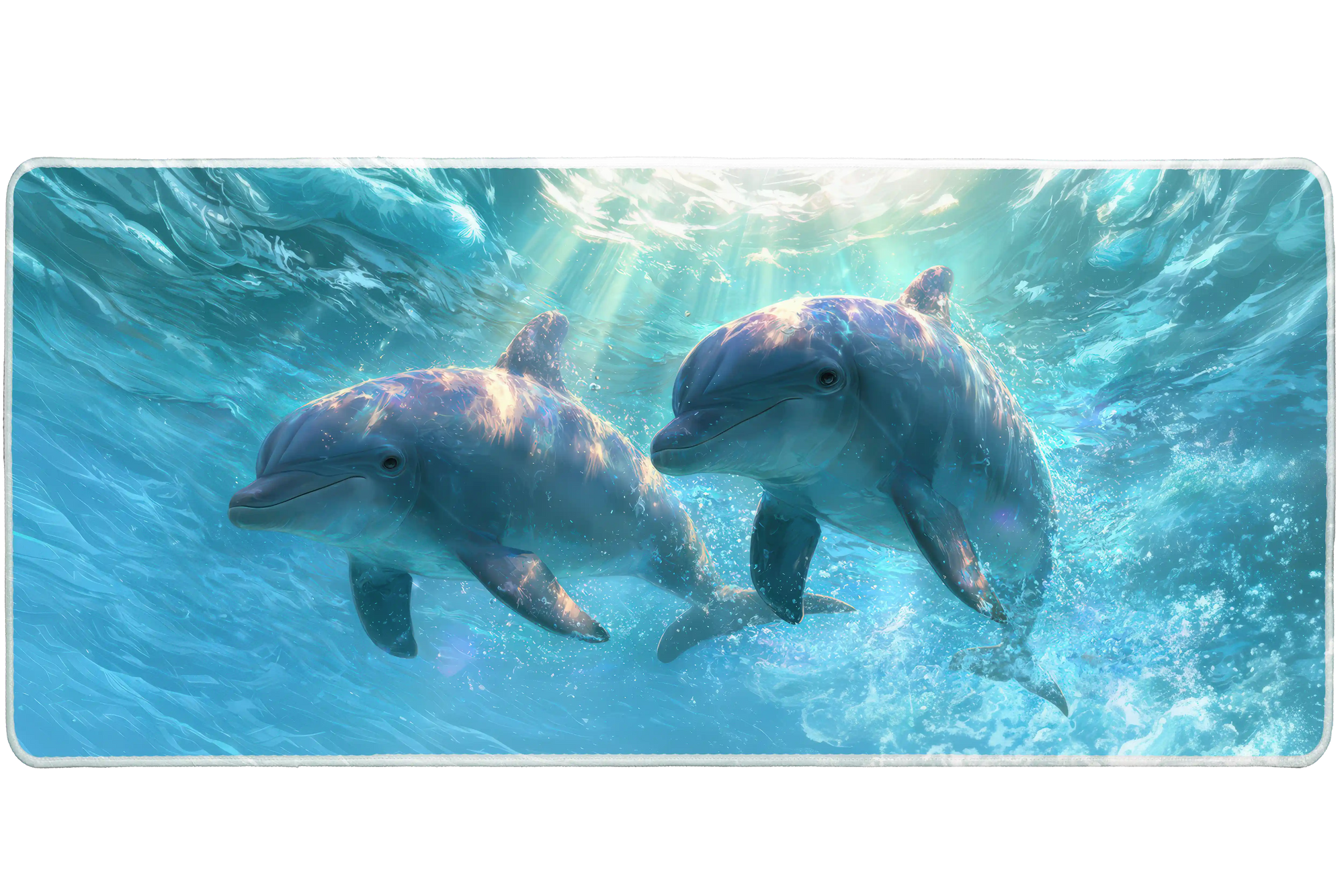Swimming Dolphins Ocean desk mat artwork in a wide product view
