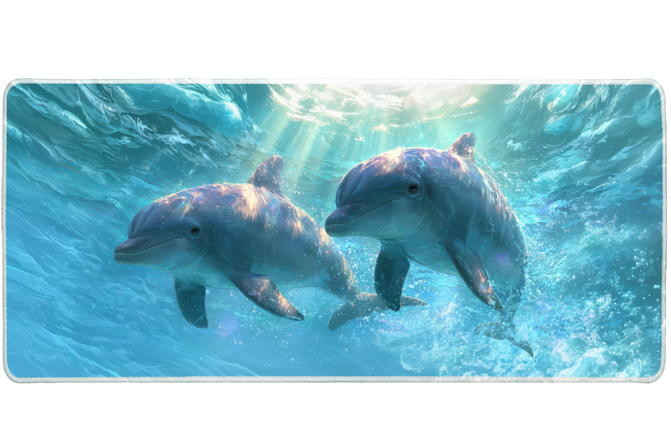Swimming Dolphins Ocean – Underwater desk mat and mouse pad by PrintMyPad