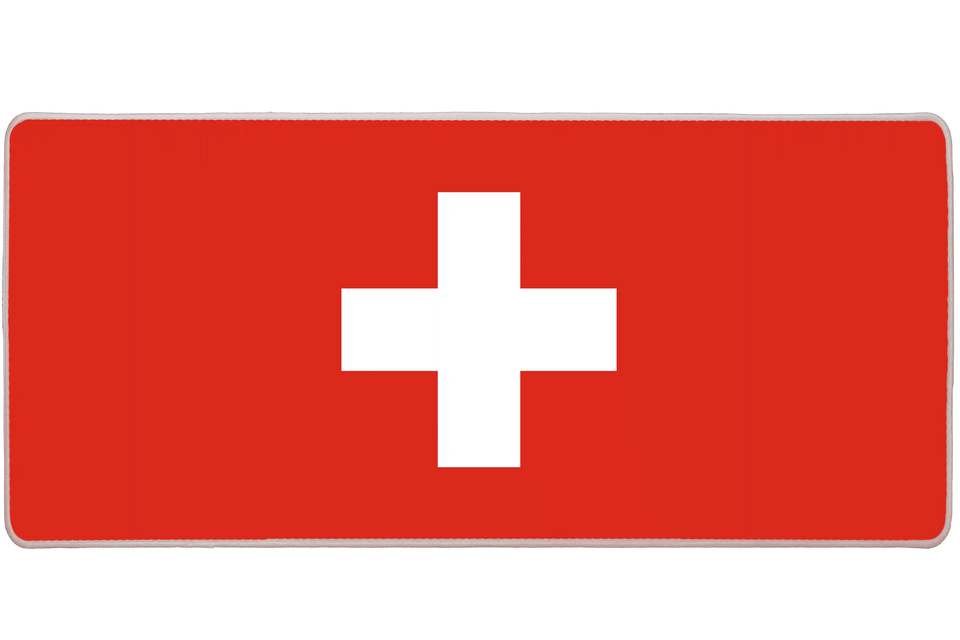 Country 36x16in custom desk pad, stitched edge Switzerland flag – PrintMyPad