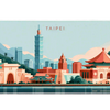 Taipei desk mat artwork showing a tiered Taipei tower behind coral temple roofs and green hills