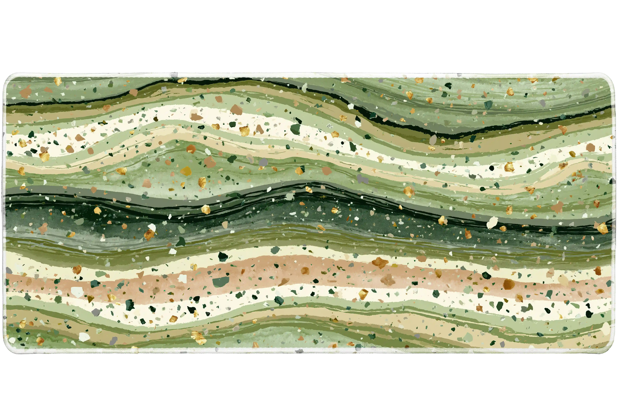 Green Terrazzo Wave Desk Mat | Abstract Mouse Pad artwork on an extended desk mat with green terrazzo wave abstract pattern