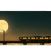 Anime 36x16in custom desk mat with glowing moon and train scene, stitched edge – PrintMyPad