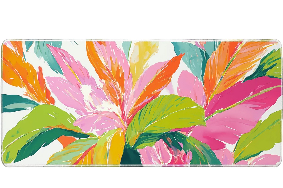 Floral 90x40cm custom desk mat, non-slip rubber base – Print My Pad