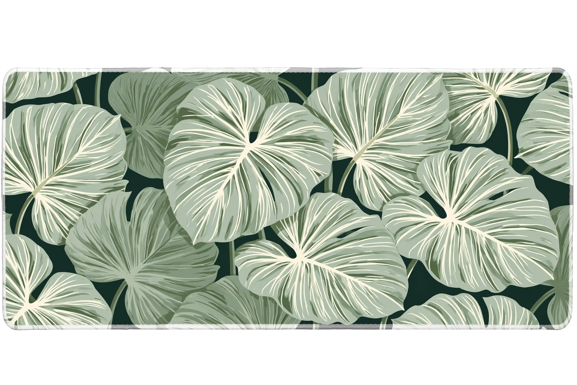 Tropical Leaf Desk Mat | Green Botanical Mouse Pad artwork on an extended desk mat with layered tropical leaf pattern