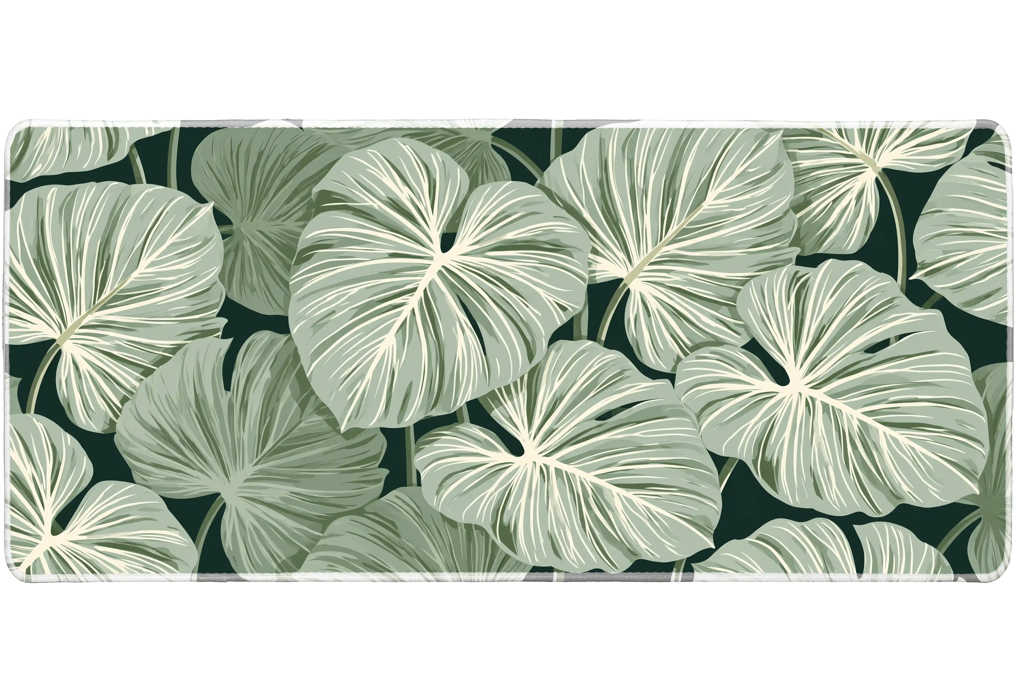 Tropical Leaf Desk Mat | Green Botanical Mouse Pad artwork on an extended desk mat with layered tropical leaf pattern
