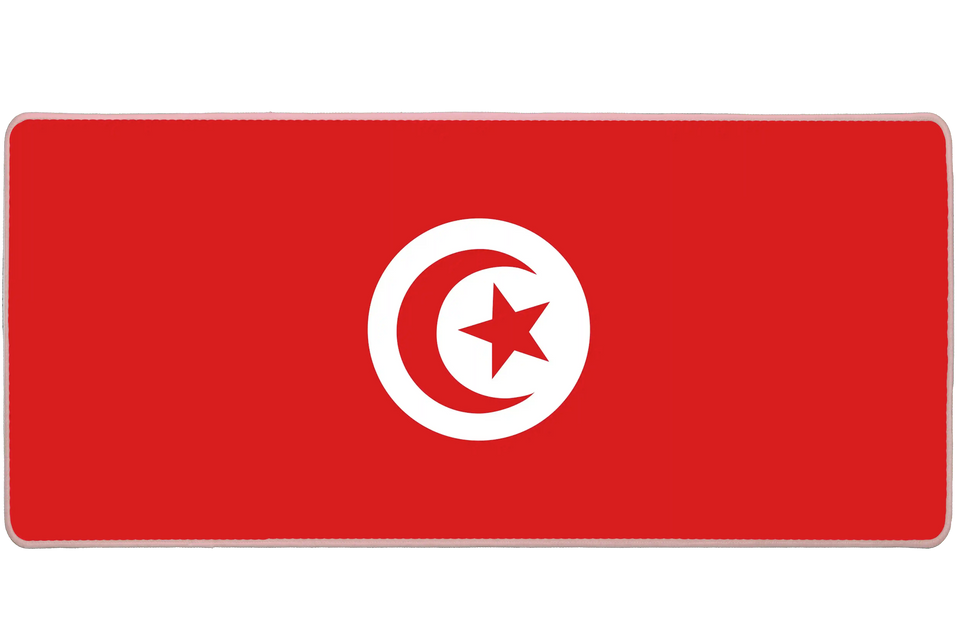 Country 36x16in custom desk mat, stitched edge Tunisia flag – PrintMyPad