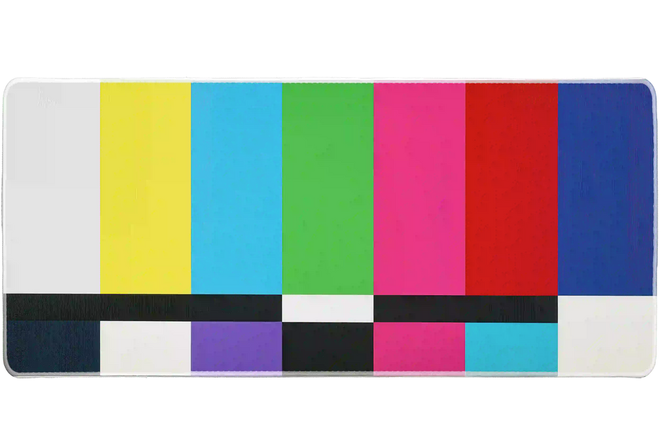 Retro TV Color Bars desk mat product view highlighting bold analog broadcast test bars