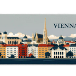 Vienna desk mat artwork showing an ornate Vienna cathedral spire above cream, red and ochre facades