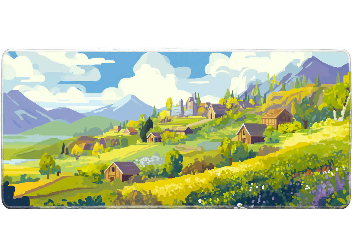 Peaceful Mountain Village Mousepad – Scenic Countryside View – PrintMyPad