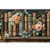 Vintage Rose Bookshelf Desk Mat | Gold Book Spines artwork on an extended desk mat with vintage rose bookshelf design