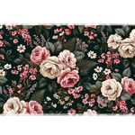 Dark Vintage Floral Blush Rose Garden desk mat with blush roses, cream flowers, leafy greenery, and a rich