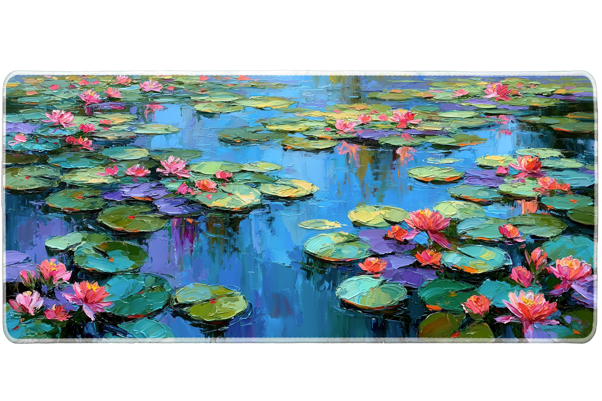 Water Lily Pond desk mat artwork in a wide product view