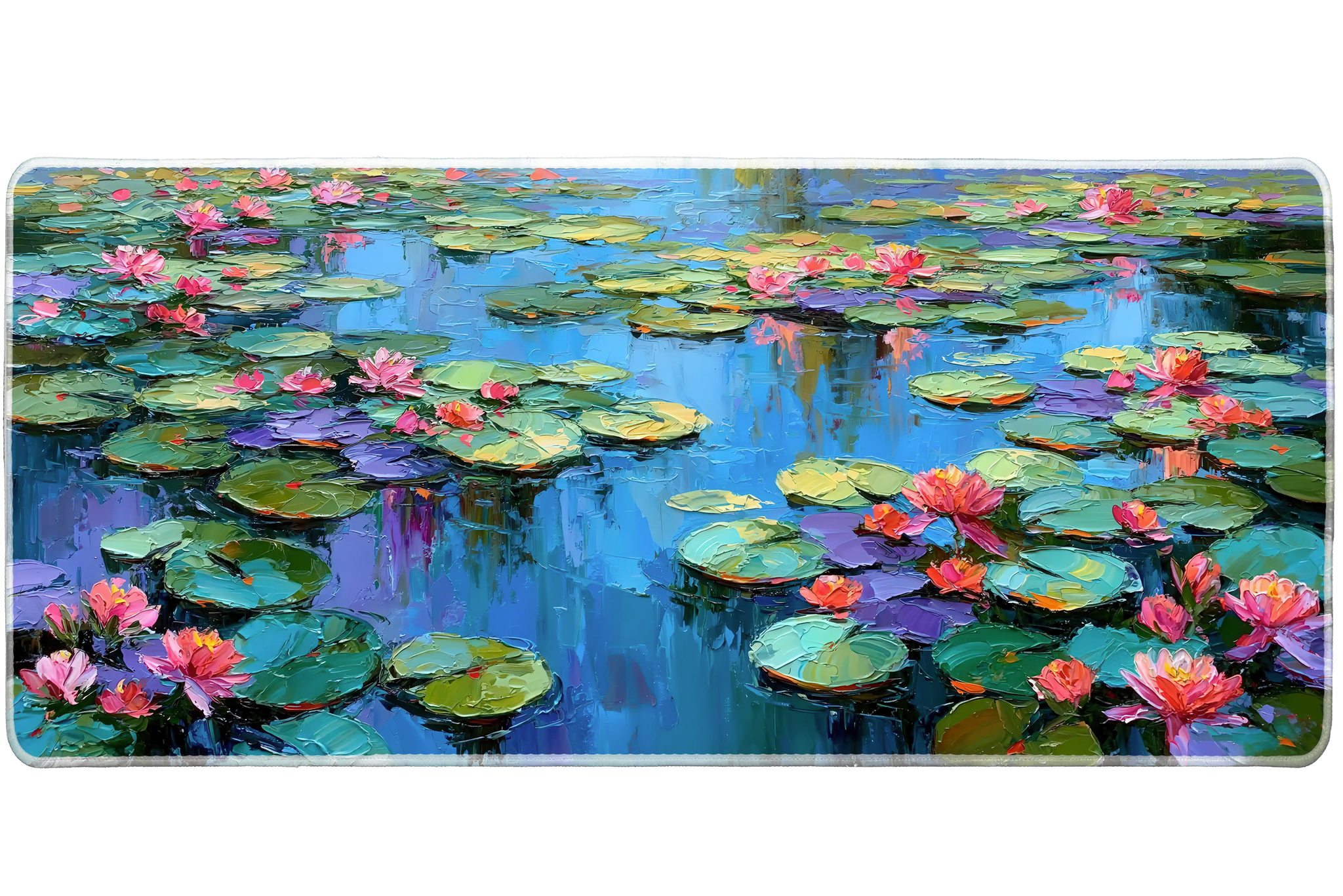 Water Lily Pond desk mat artwork in a wide product view