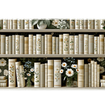 White Floral Bookshelf Desk Mat | Daisy Vine Pattern artwork on an extended desk mat with white floral bookshelf design