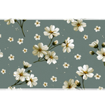 White Daisy Floral Desk Mat | Sage Botanical Mouse Pad artwork on an extended desk mat with white daisy floral artwork on sage green