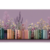 Wildflower Bookshelf Desk Mat | Lavender Daisies artwork on an extended desk mat with wildflower bookshelf design