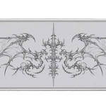 Gothic winged cross skull line art artwork on an extended desk mat for a full keyboard and mouse layout