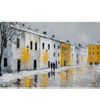 Landscape 900x400mm custom desk mat featuring snowy street scene with warm lights, washable surface – Print My Pad
