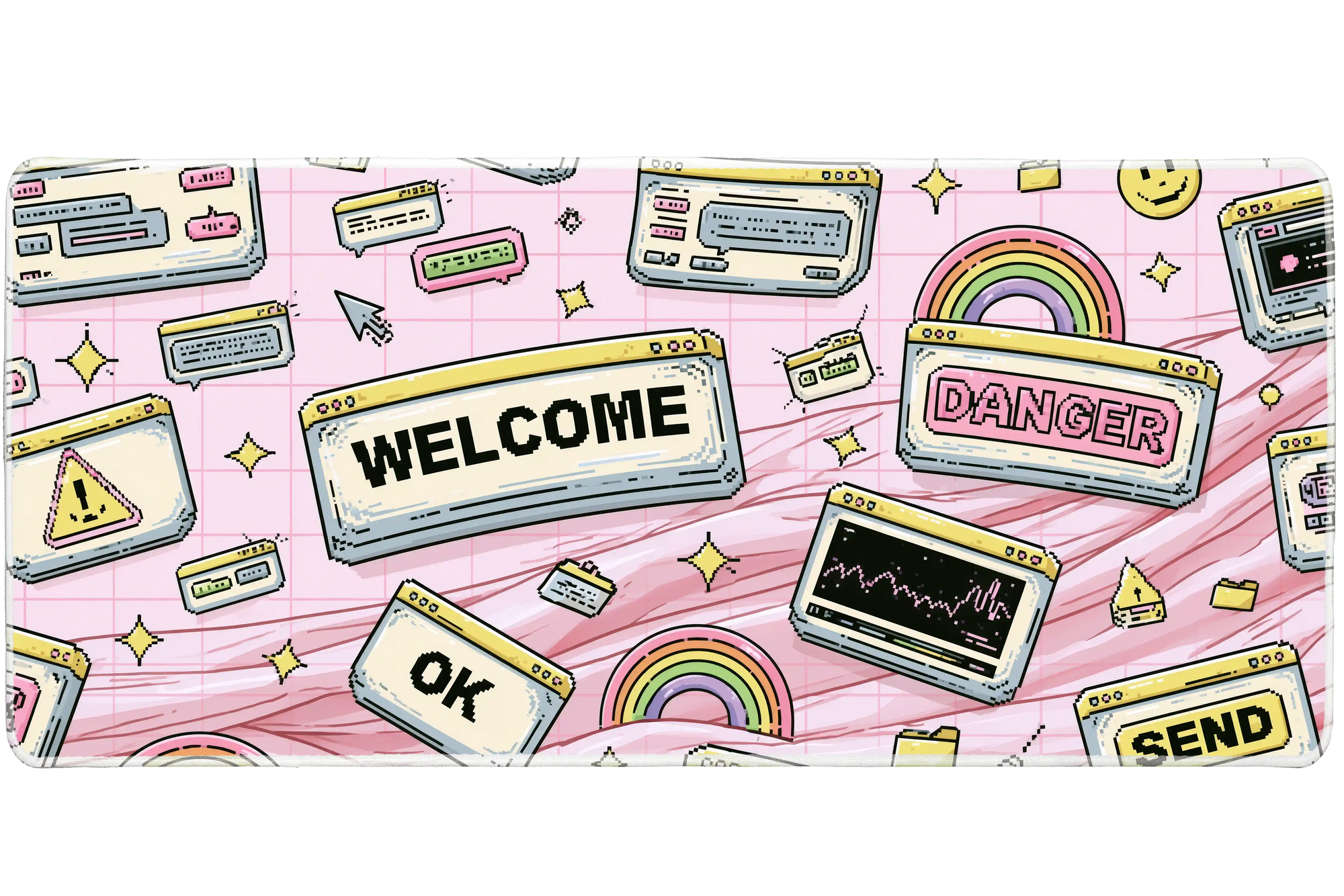 Y2K Retro Internet Pop desk mat artwork in a wide product view
