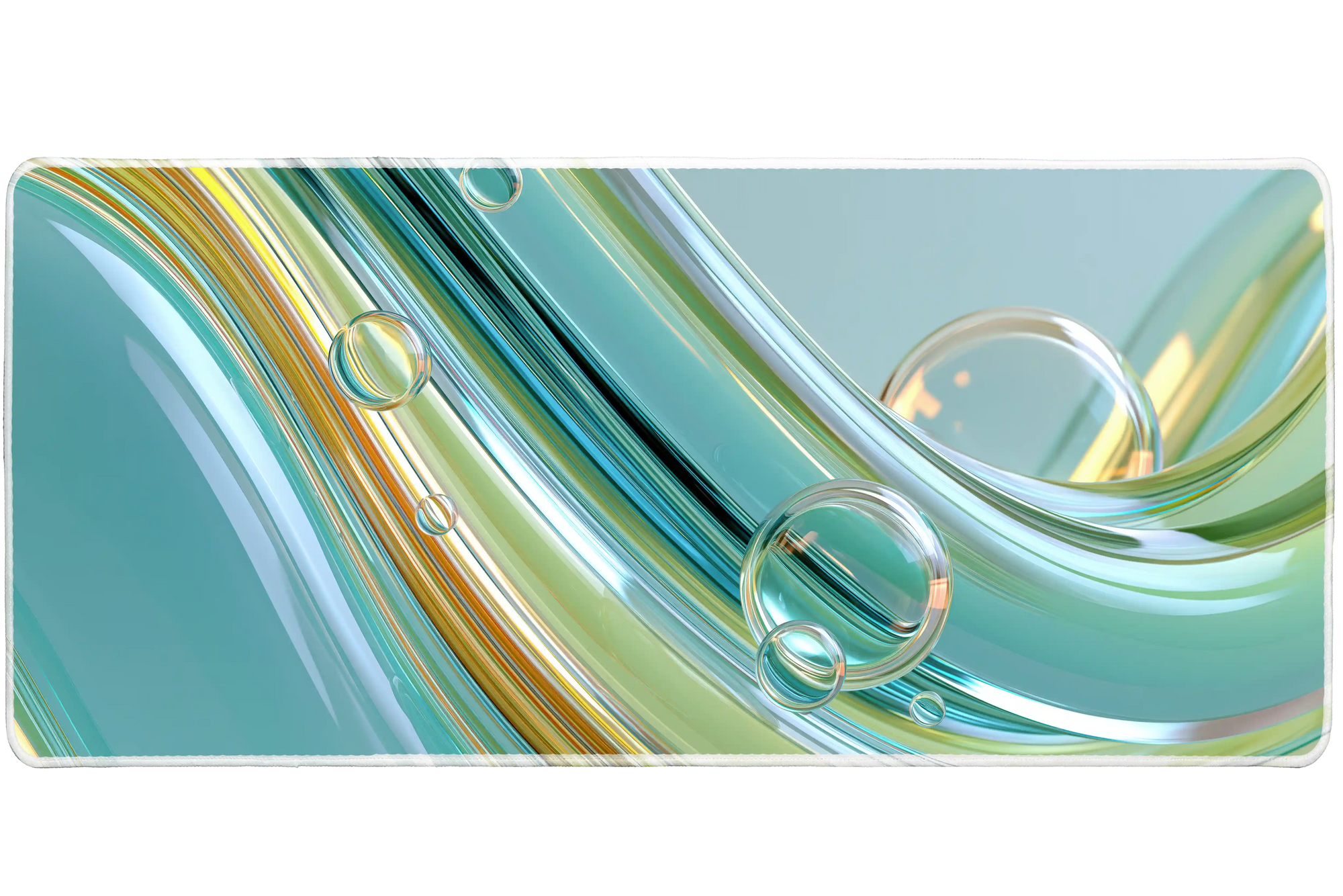 Y2K Bubble Chrome desk mat artwork in a wide product view