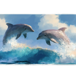 Y2K Dolphin Ocean desk mat artwork in a wide product view