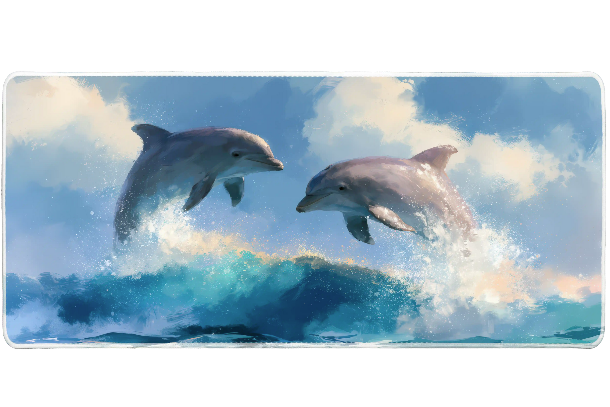 Y2K Dolphin Ocean desk mat artwork in a wide product view