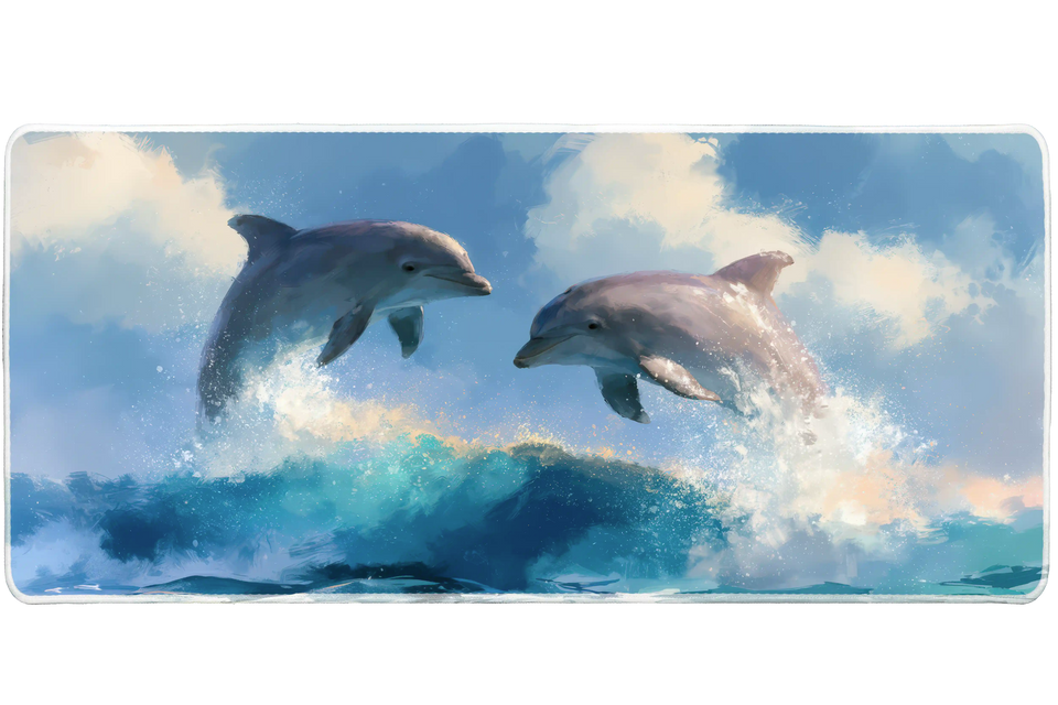 Y2K Dolphin Ocean – Aesthetic Sea desk mat and mouse pad by PrintMyPad