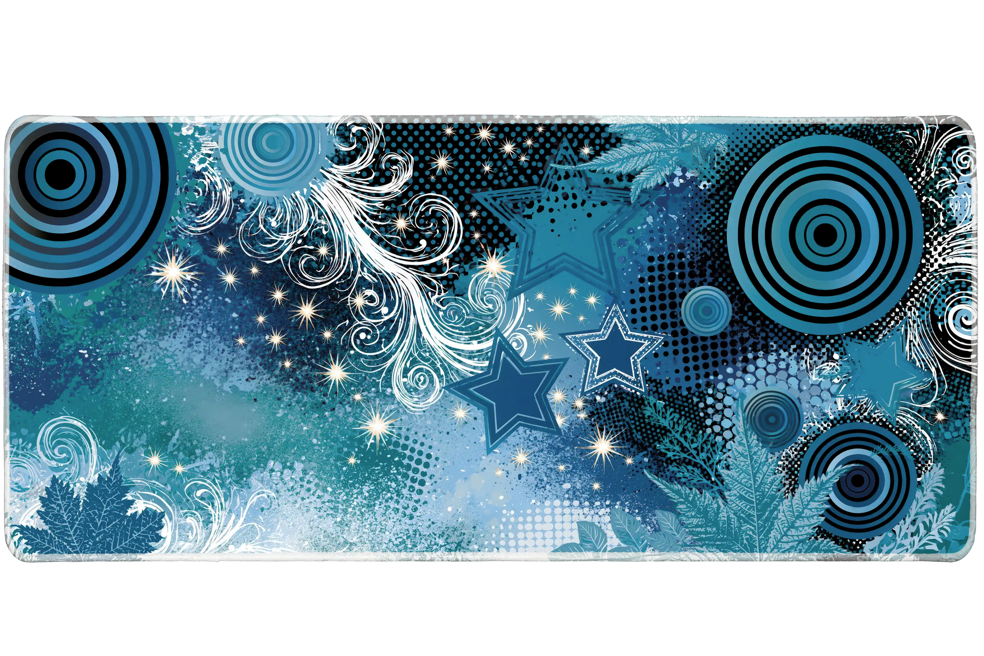 Y2K Blue Starburst desk mat artwork in a wide product view