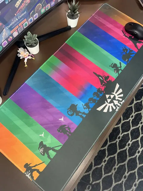 Finished custom desk mat photographed during final quality inspection