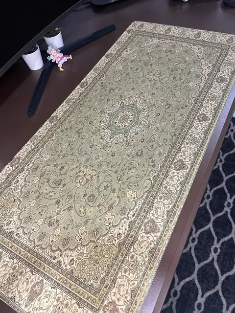 Finished custom desk mat photographed during final quality inspection