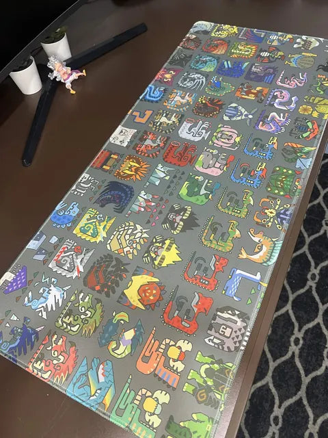 Finished custom desk mat photographed during final quality inspection